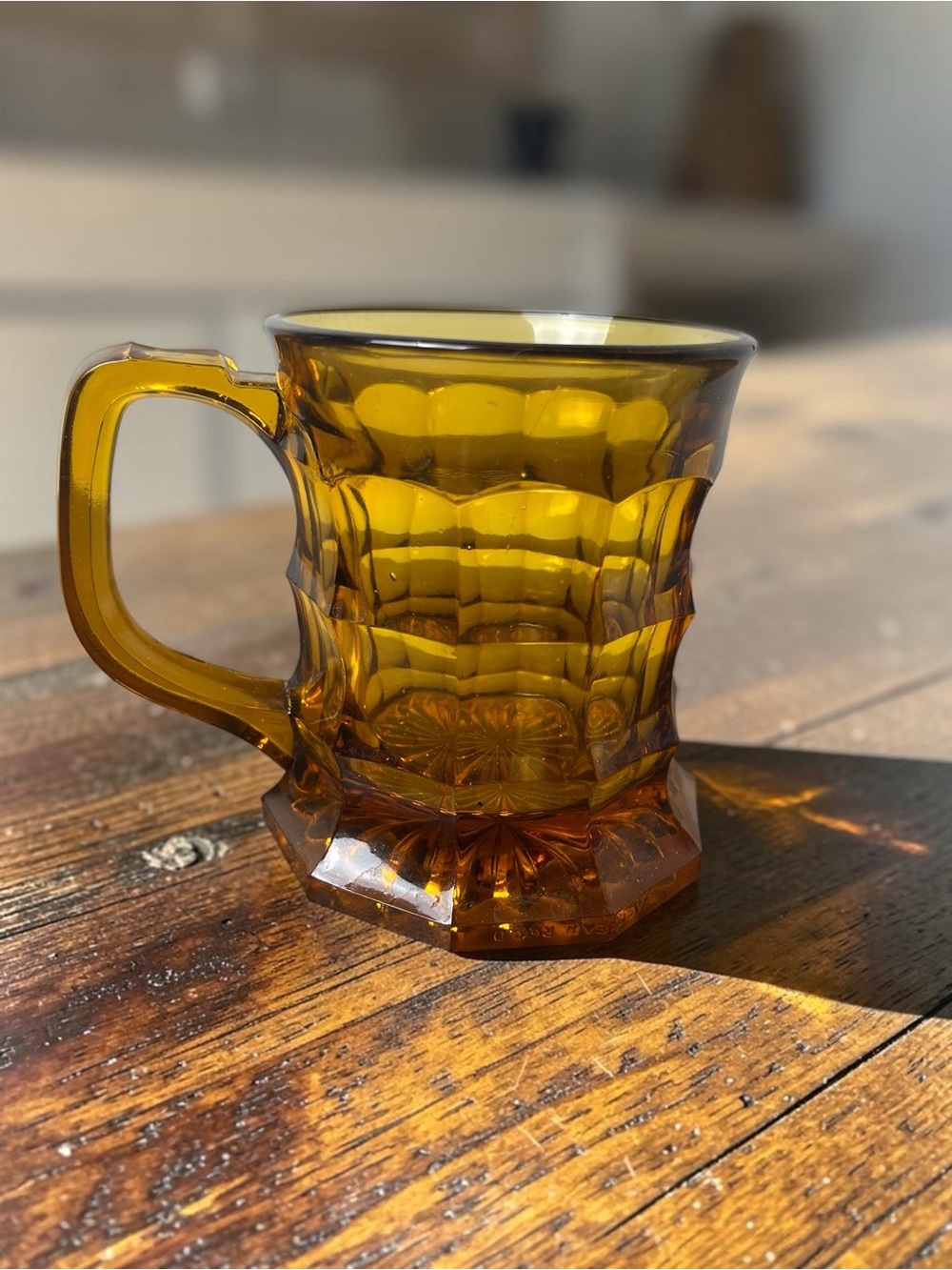 Amber Glass Faceted Mug